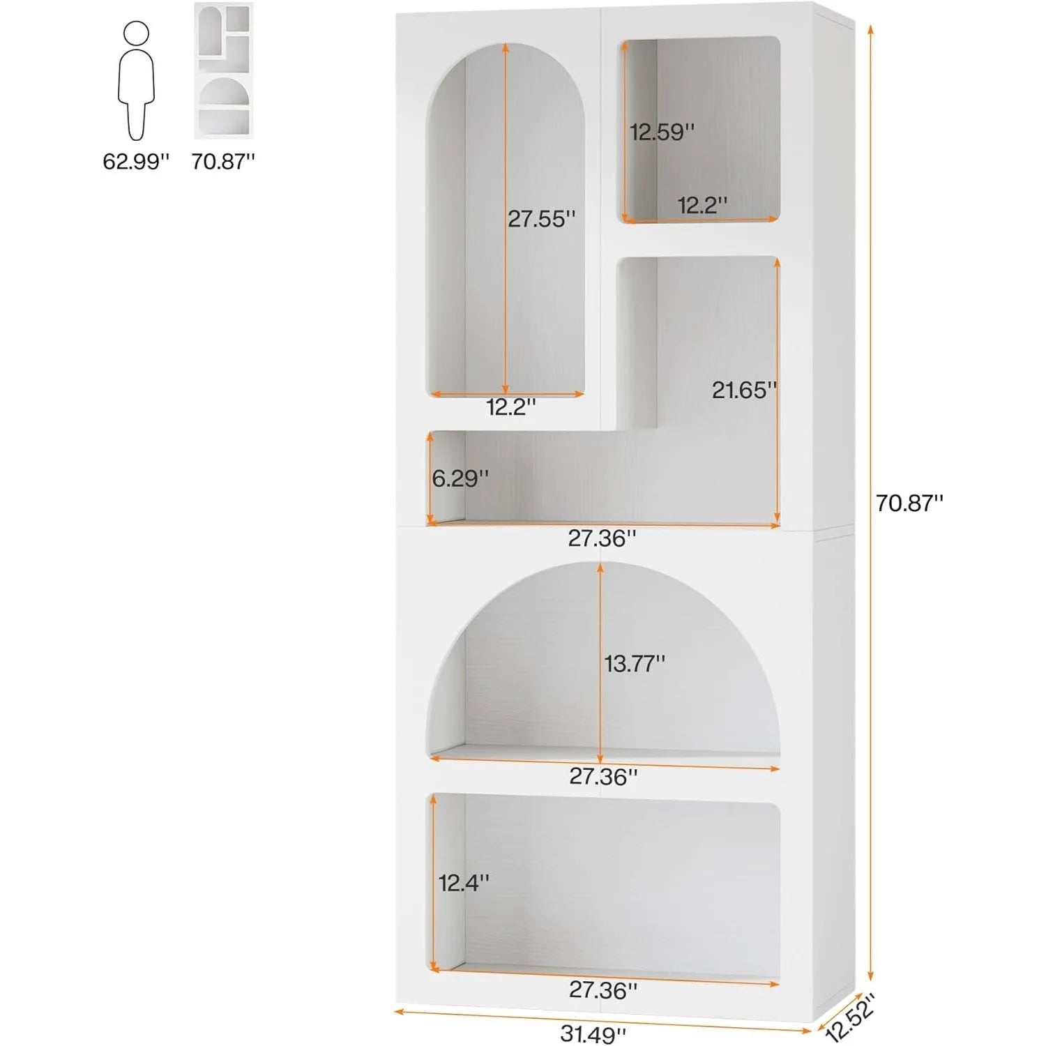 70.87" Tall Geometric Bookshelf, White Arched Bookcase with 5 Irregular Storage Shelves,Free-Standing for Living Room, Bedroom