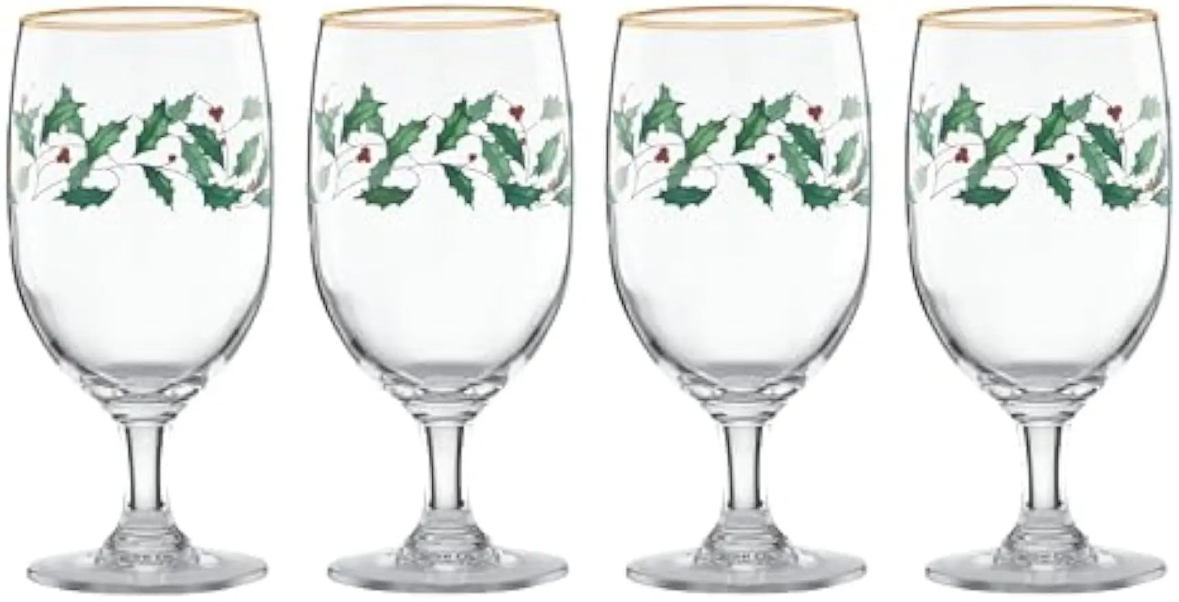 Glasses, 4-Piece Holiday Stemmed Dinnerware Gold Rim