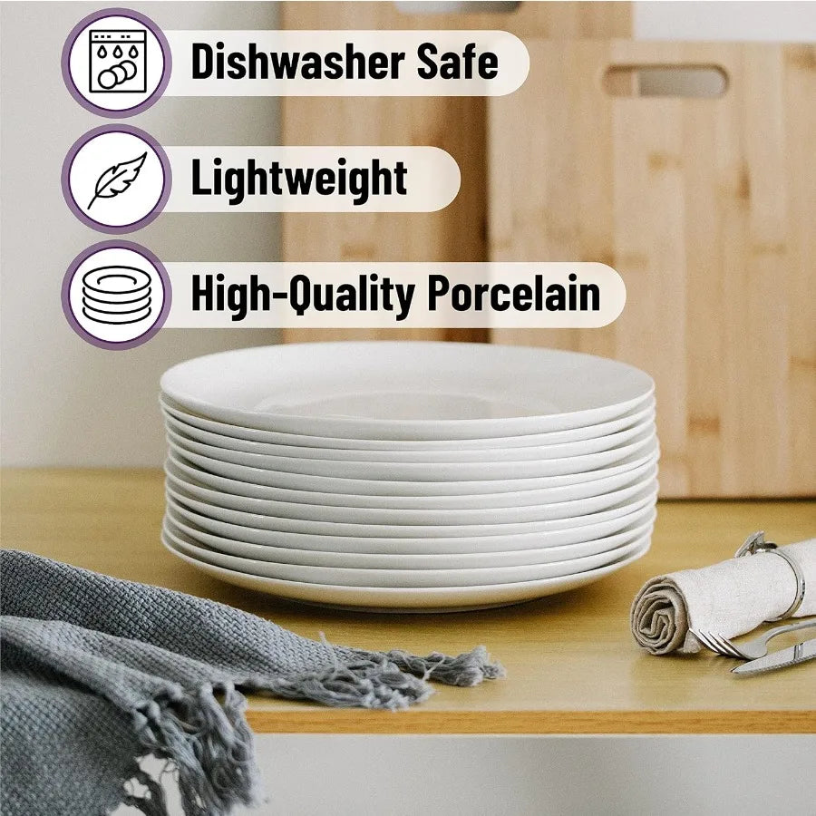BTaT- White Dinner Plates 10.5 inch Set of 12 Restaurant Dishes White Porcelain Dinner Plates Christmas Gifts