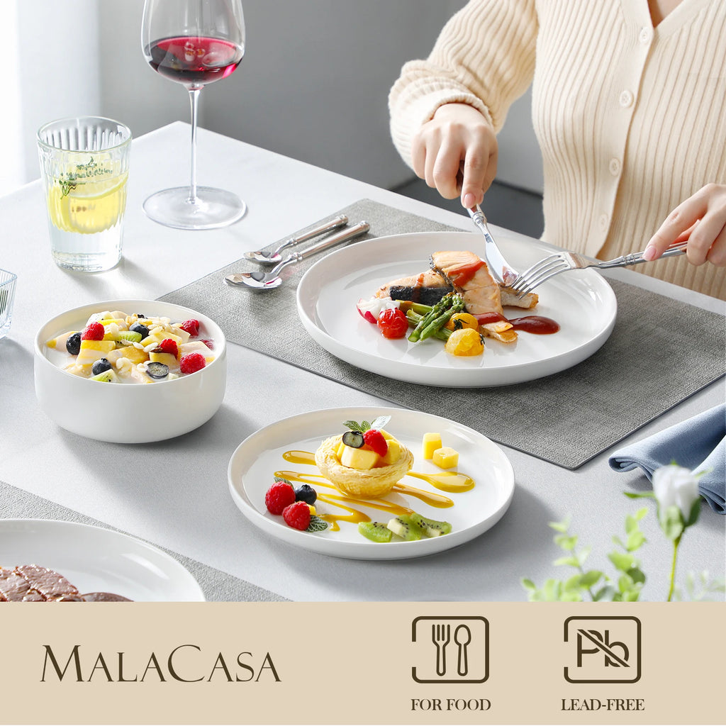 MALACASA 18/36-Piece Ceramic Plate Porcelain Dinnerware Set with 6/12 Pcs Dinner/Dessert Plates,Bowl Tableware Set for 6/12
