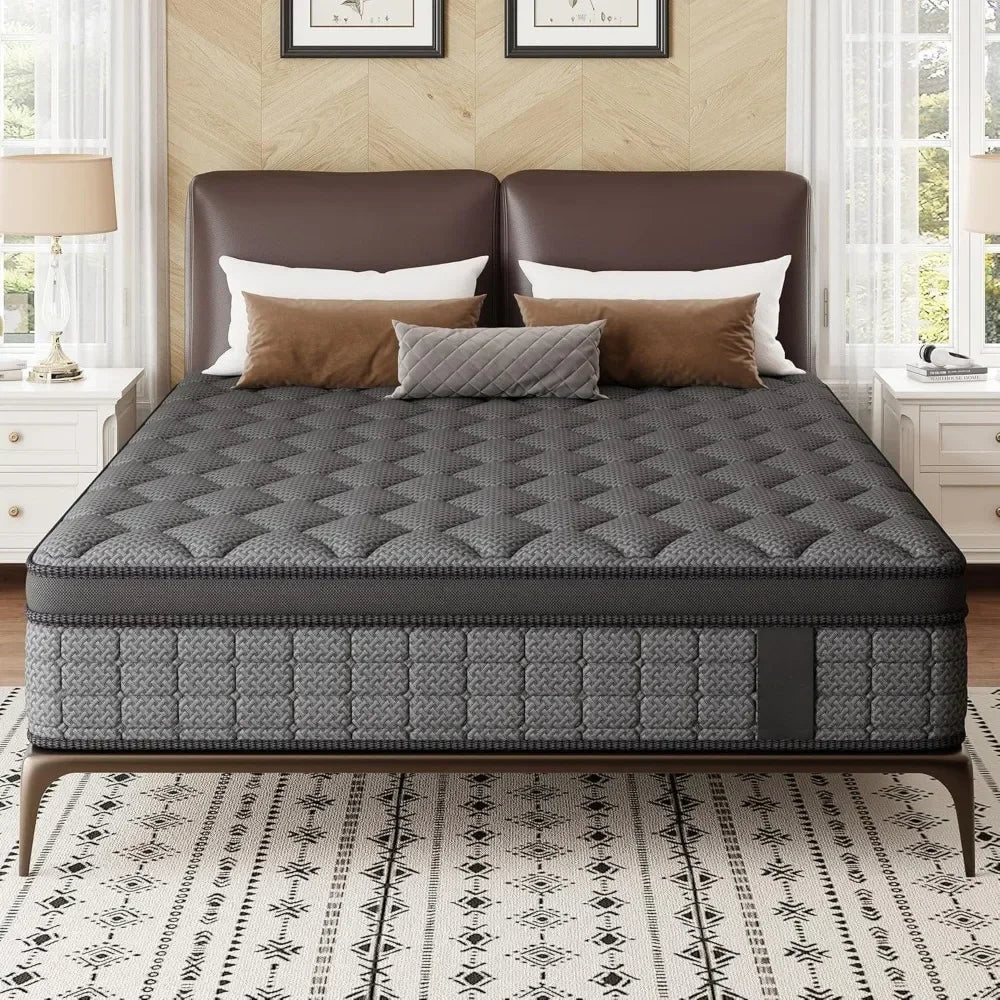Mattress 14 Inch Hybrid Mattress in a Box，Medium Firm Mattresses with Gel Memory Foam & Pocket Springs, Pressure Customized