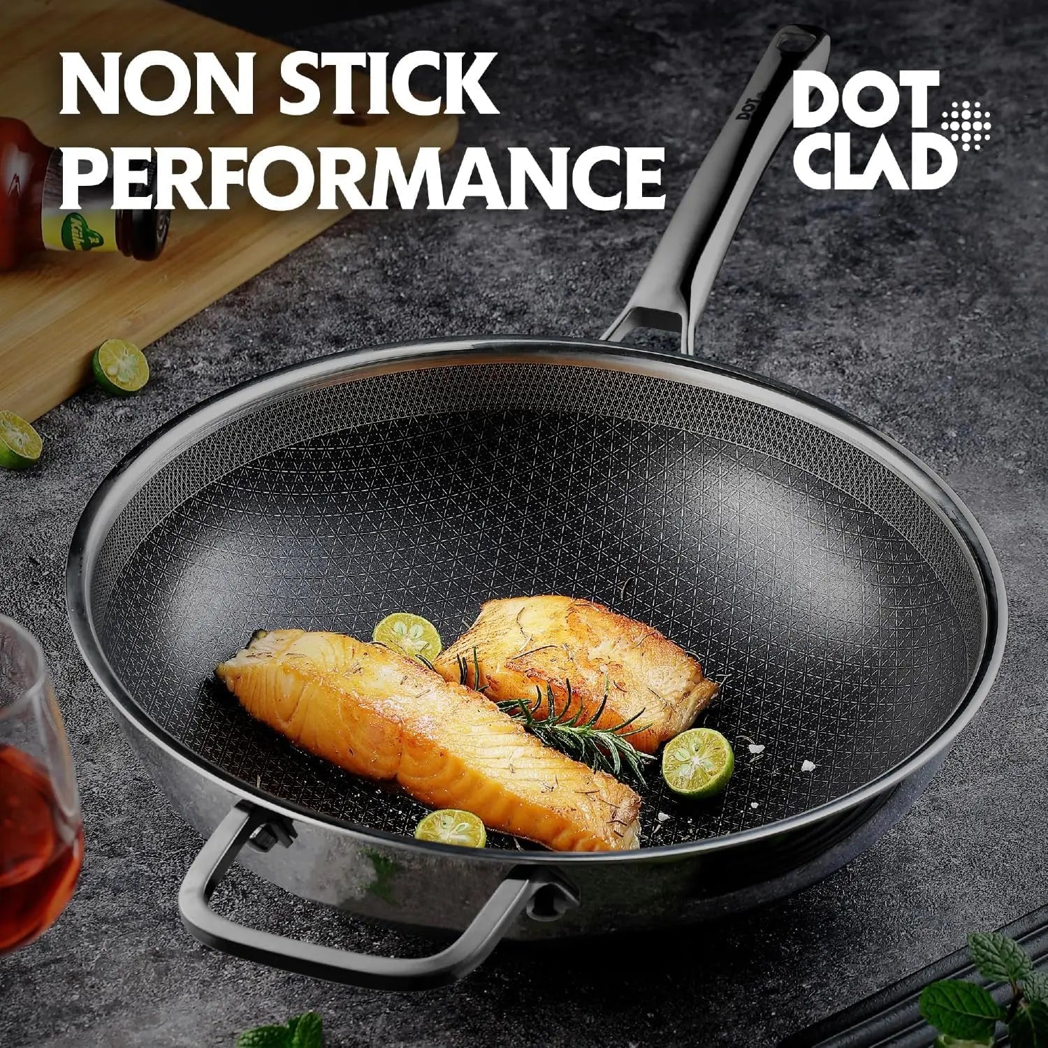 Wok Pan w/ Glass Lid, Non-stick 12 In Stainless Steel Induction Oven Safe Dishwasher Safe