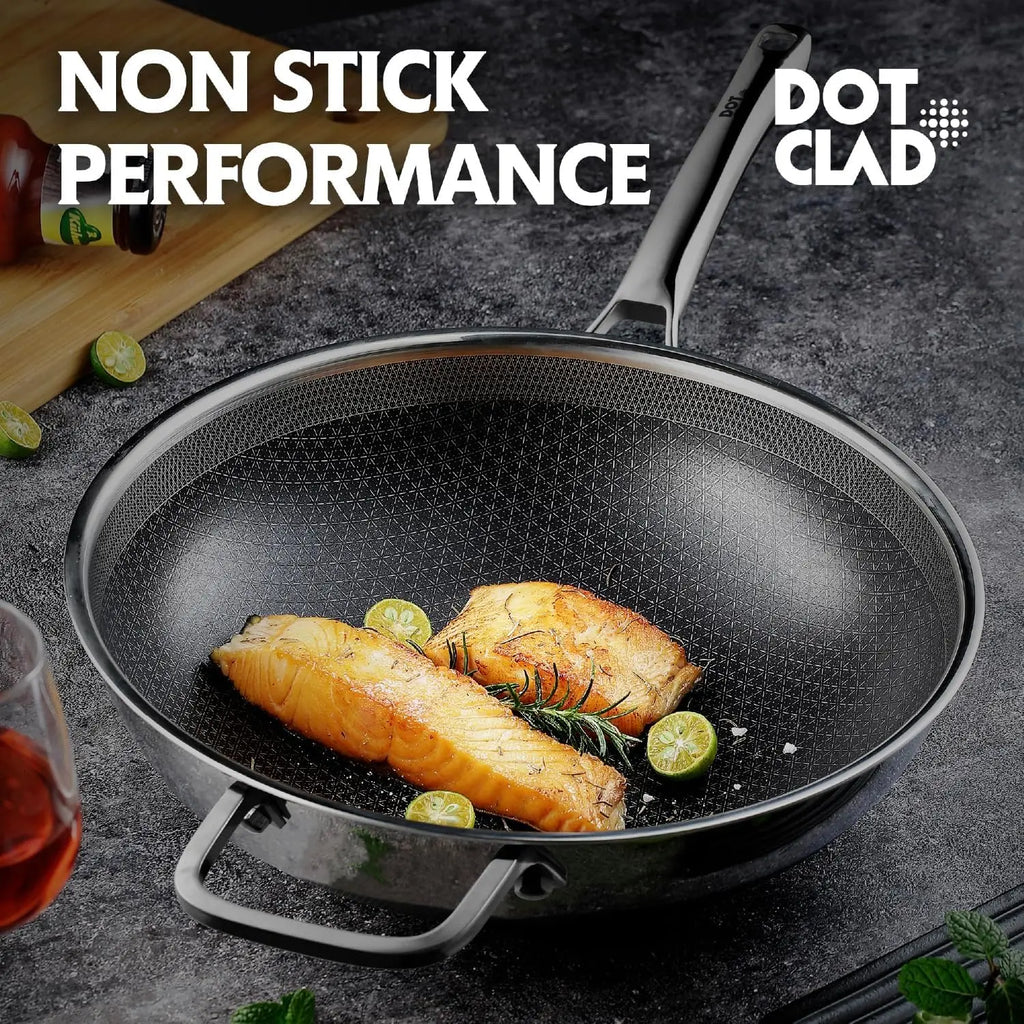Wok Pan w/ Glass Lid, Non-stick 12 In Stainless Steel Induction Oven Safe Dishwasher Safe