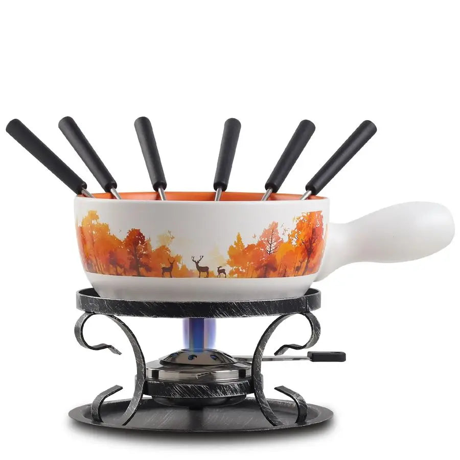 Fondue Set, 2L Ceramic 6 Fondue Forks, Swiss