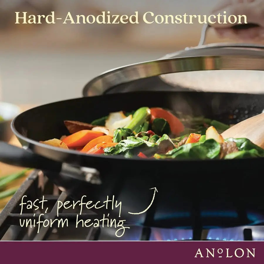 Wok, 14-In Nonstick Flat Bottom Covered Onyx