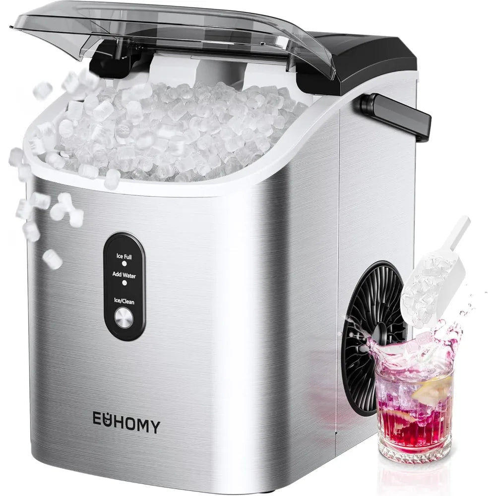 Nugget Ice Maker Countertop with Handle, Ready in 6 Mins, 34lbs Per Day, Removable Top Cover, Auto-Cleaning