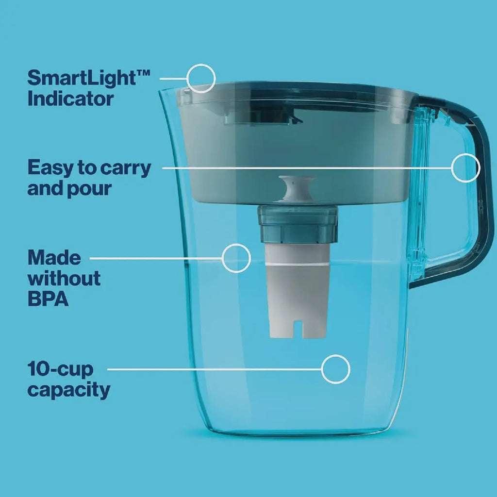 Water Filter Pitcher, Smart Light Reminder, Chlorine 10-Cup