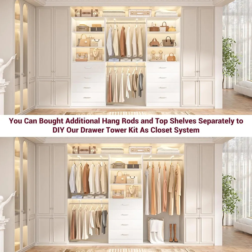 21.3" White Wood Closet Organizer with 4 Drawers, Modular Storage System for Small Closets