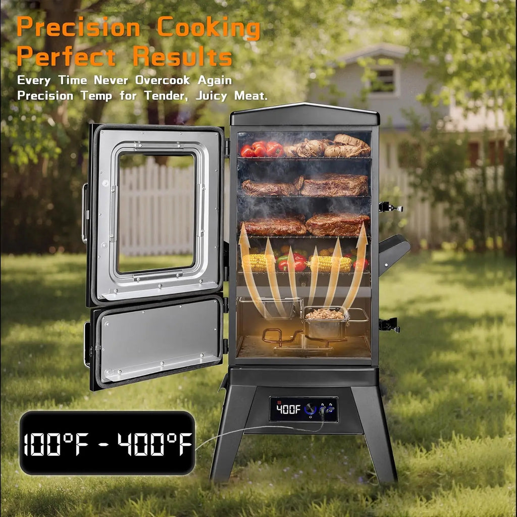 Smoker Grill, 4-Rack BBQ Electric w/ Meat Probe, Wood Chip Loader