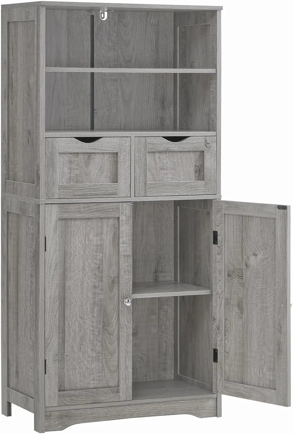 Tall Storage Cabinet with 2 Drawers, Adjustable Shelf, and Doors for Bathroom, Kitchen, Living Room - Grey