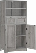 Tall Storage Cabinet with 2 Drawers, Adjustable Shelf, and Doors for Bathroom, Kitchen, Living Room - Grey