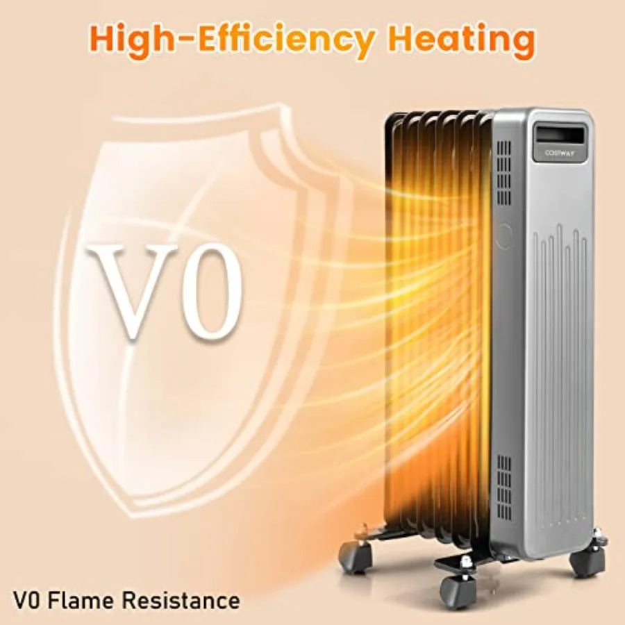 Heater, Electric Oil-Filled Radiator 1500W w/ Wheels