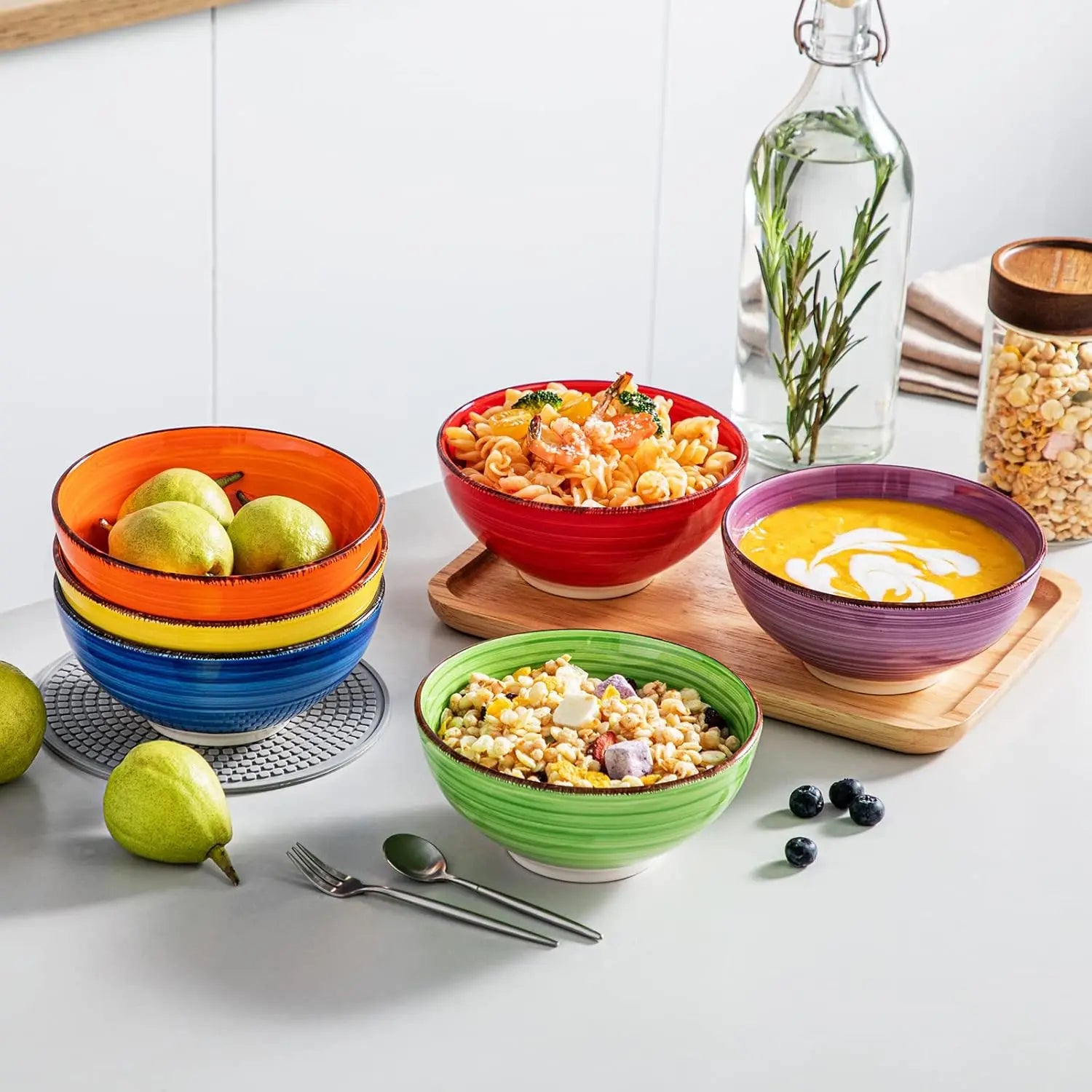 Soup Bowls, Set of 6 Colorful Ceramic