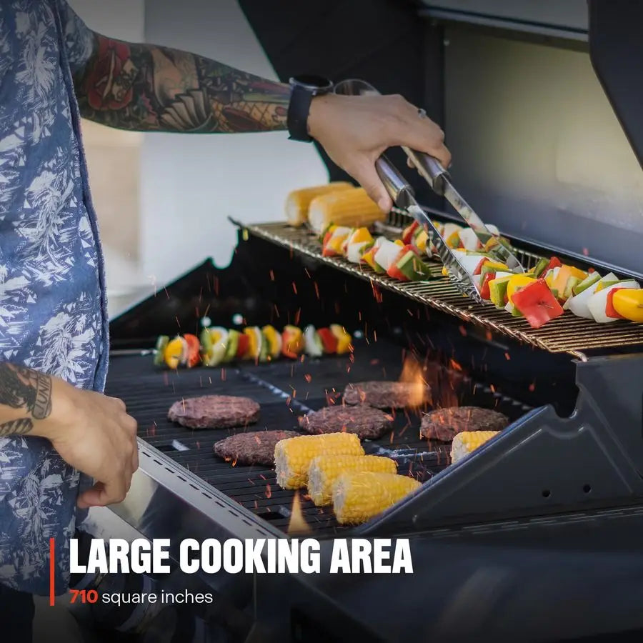 Gas Grill, 4-Burners w/ Side Burner, BBQ Stainless Steel Smart technology