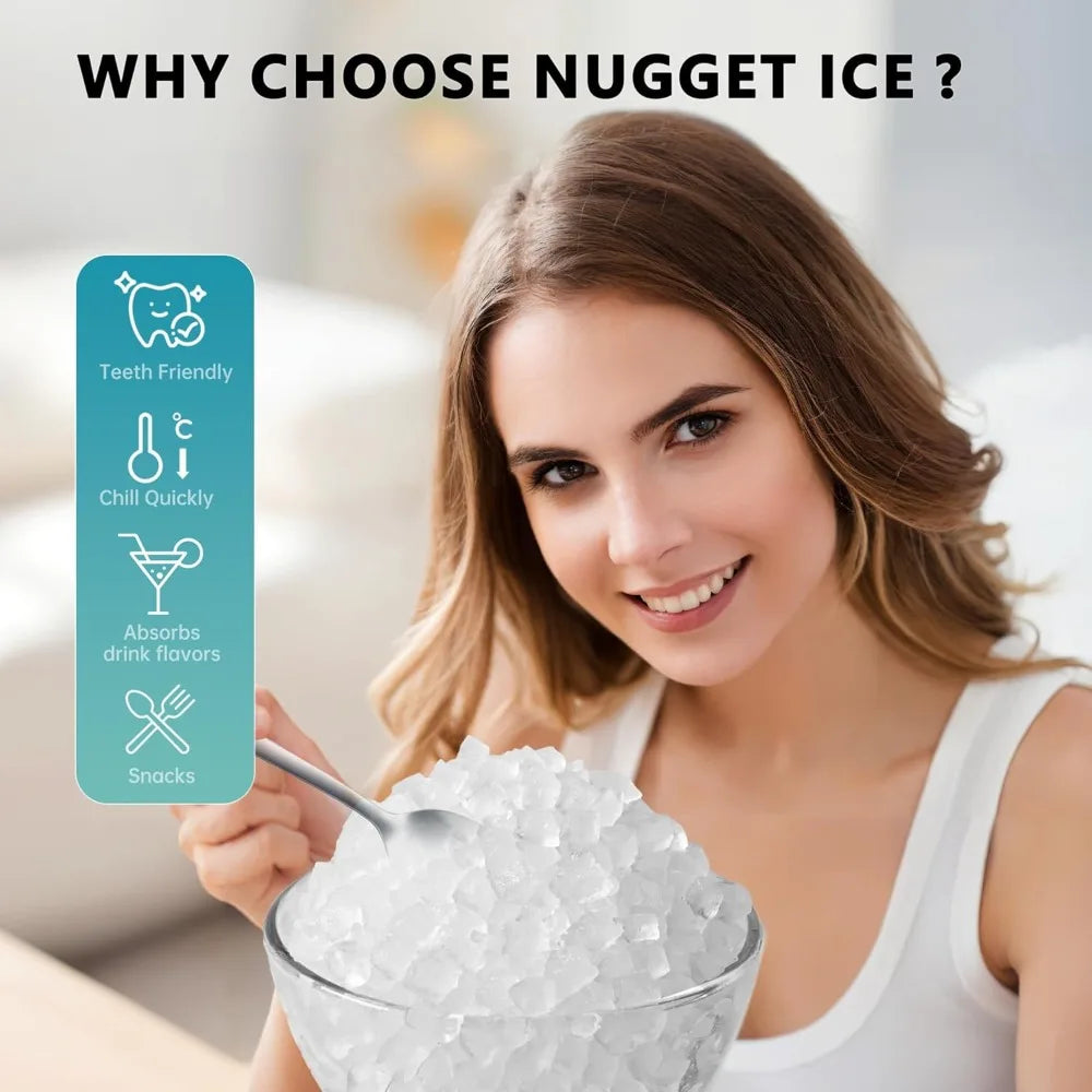 Nugget Ice Maker Countertop with Handle, Ready in 6 Mins, 34lbs Per Day, Removable Top Cover, Auto-Cleaning