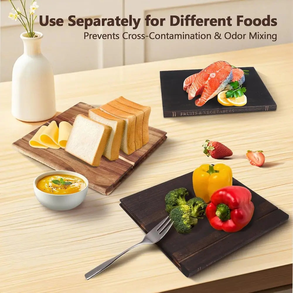 Cutting Board "Book" Set of 3 W/ Stand, Acacia