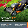 Customizable 40V 17" Cordless Lawn Mower For Small Yards, 2-in-1 Electric Mower Cuts Quiet,with 7-Position Height Adjustment