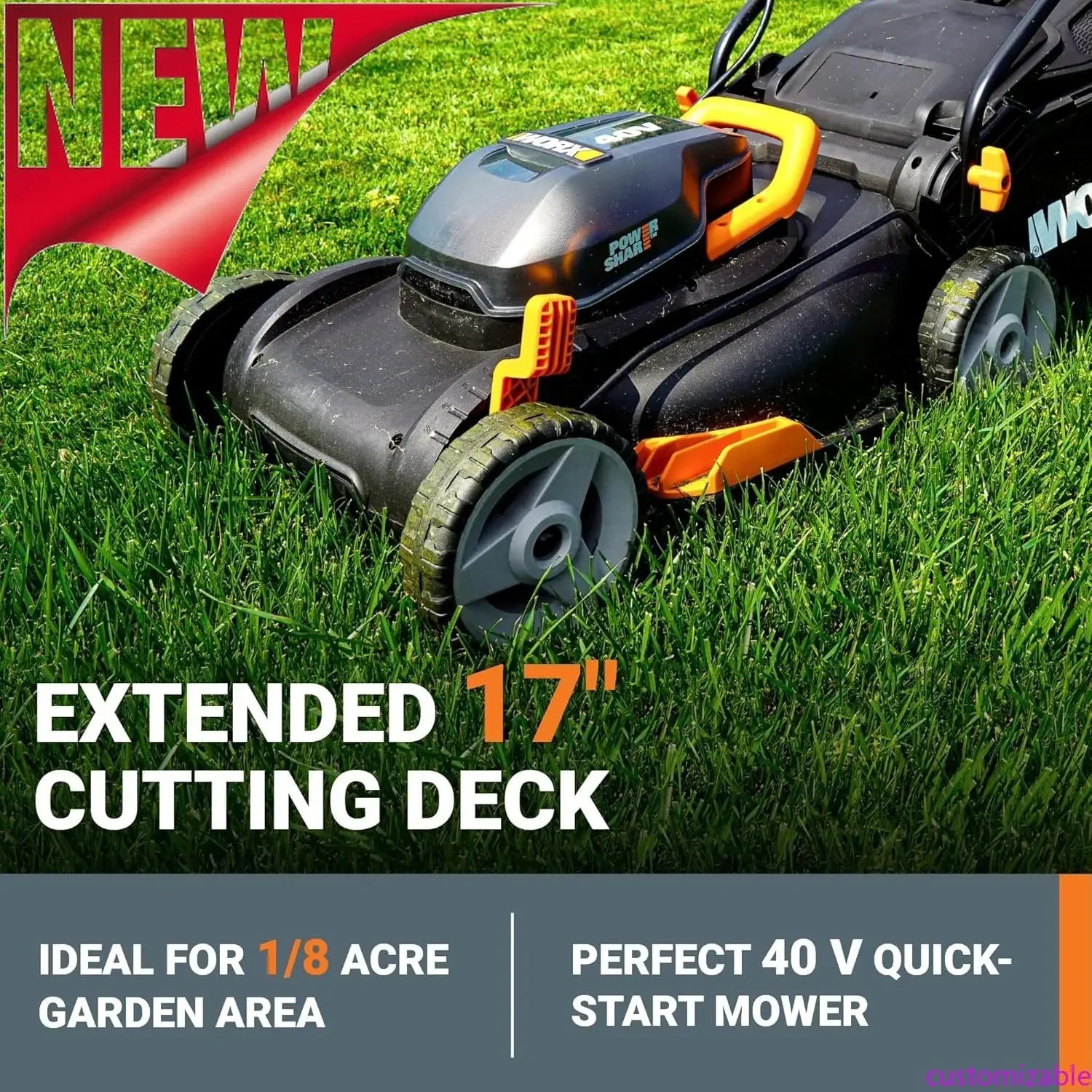 Customizable 40V 17" Cordless Lawn Mower For Small Yards, 2-in-1 Electric Mower Cuts Quiet,with 7-Position Height Adjustment