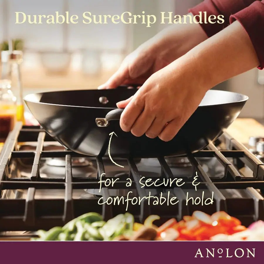 Wok, 14-In Nonstick Flat Bottom Covered Onyx