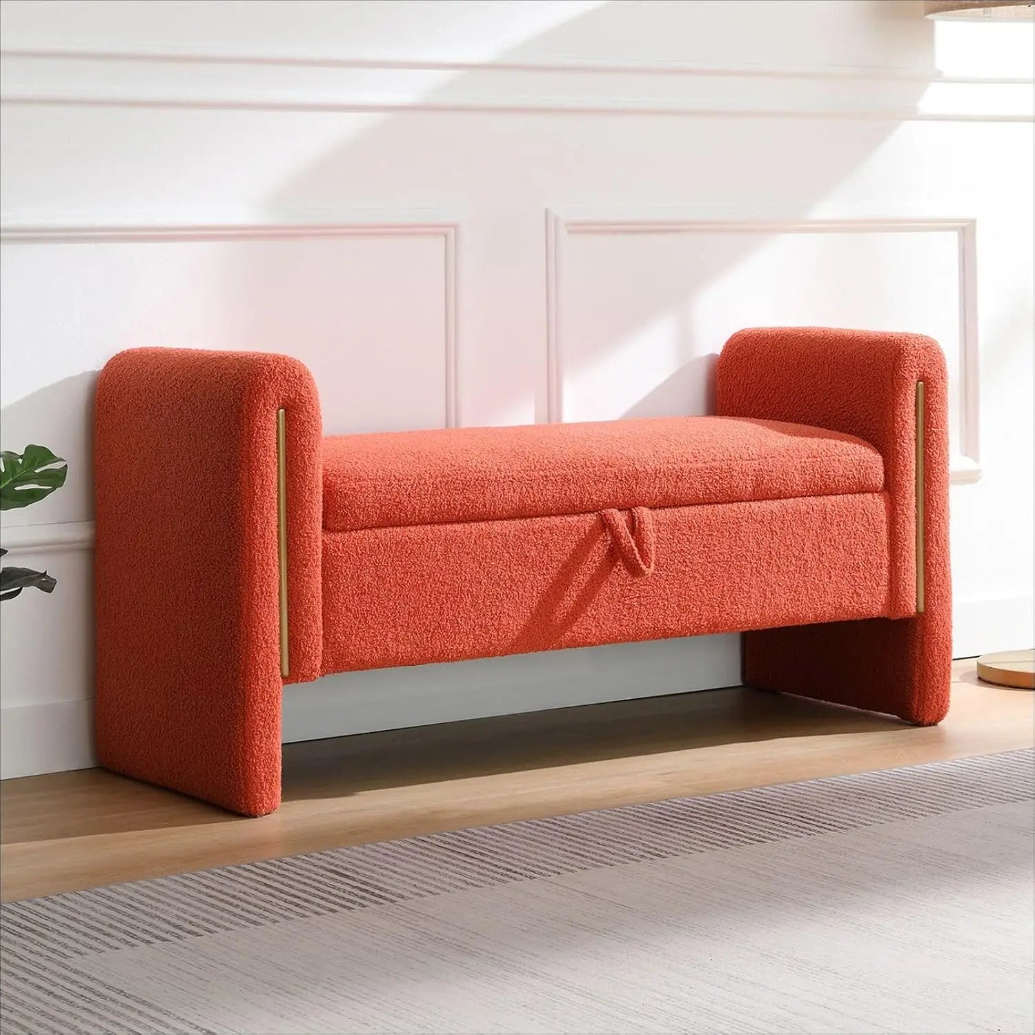Modern 52" Storage Ottoman Bench, Upholstered End of Bed Storage Bench with Armrests, Entryway Bench, Teddy Foot, Customized