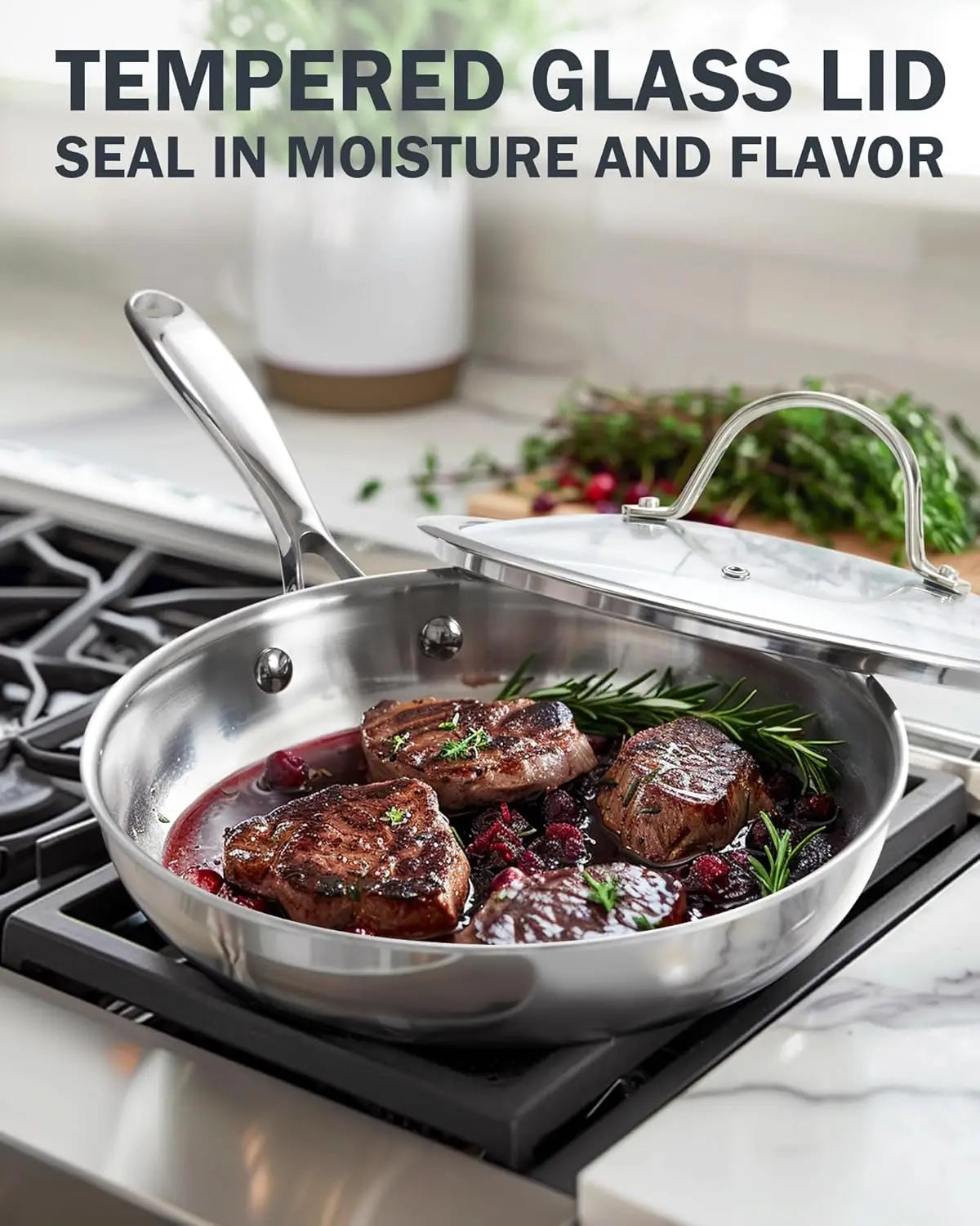 Frying Pan w/ Glass Lid, 8-In Stainless Steel