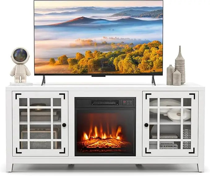 Electric Fireplace Stand with 18 Center, Remote & Thermostat, Adjustable Shelves for Home Entertainment Customized
