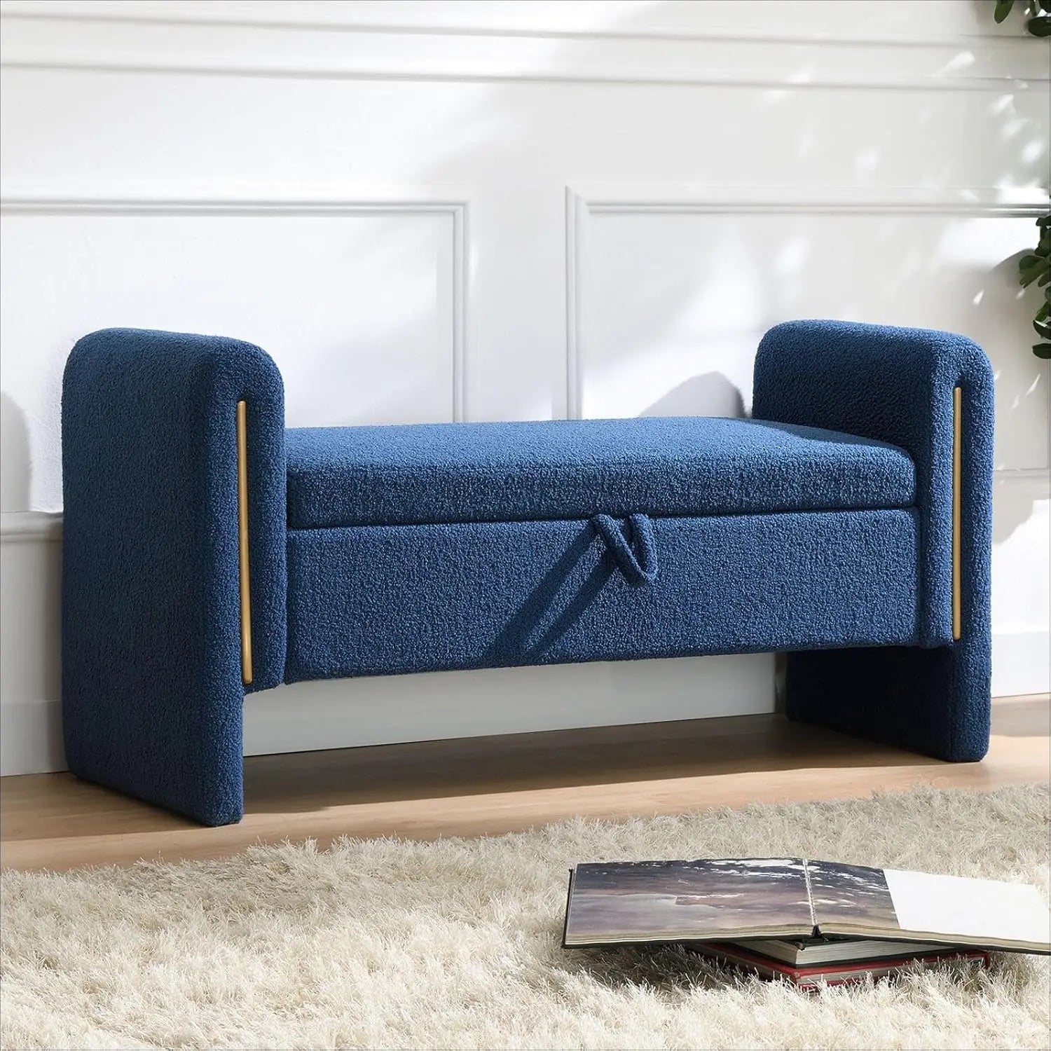 Modern 52" Storage Ottoman Bench, Upholstered End of Bed Storage Bench with Armrests, Entryway Bench, Teddy Foot, Customized