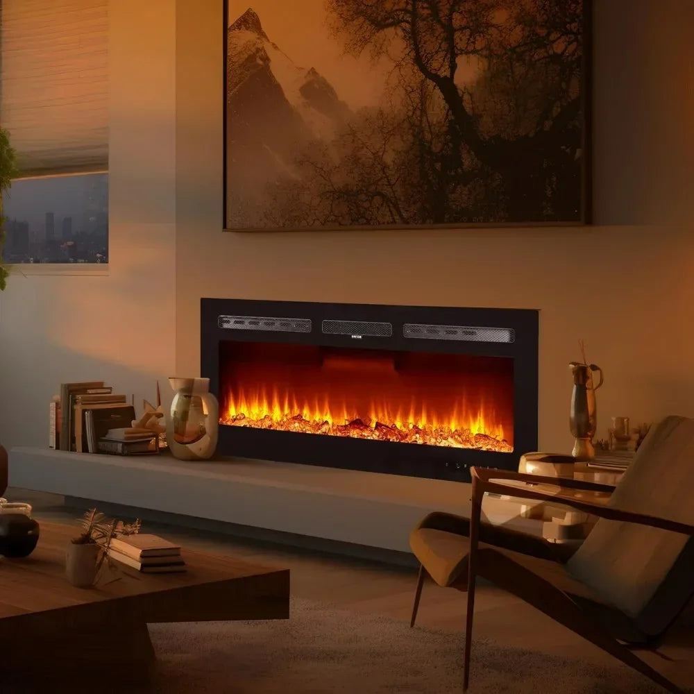 Bestseller50 Inch Wall-Mounted Electric Fireplace with Recessed Design, 12 Flame Color Options, Remote and Timer Controls, Touch