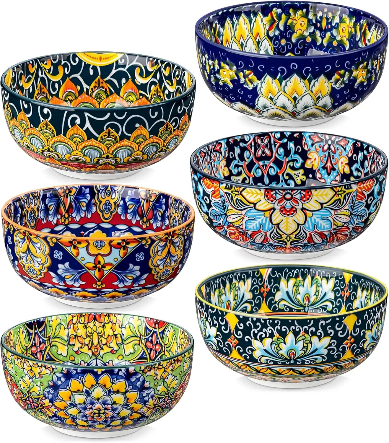 Bowls, Set of 6 Bohemian Colorful Ceramic