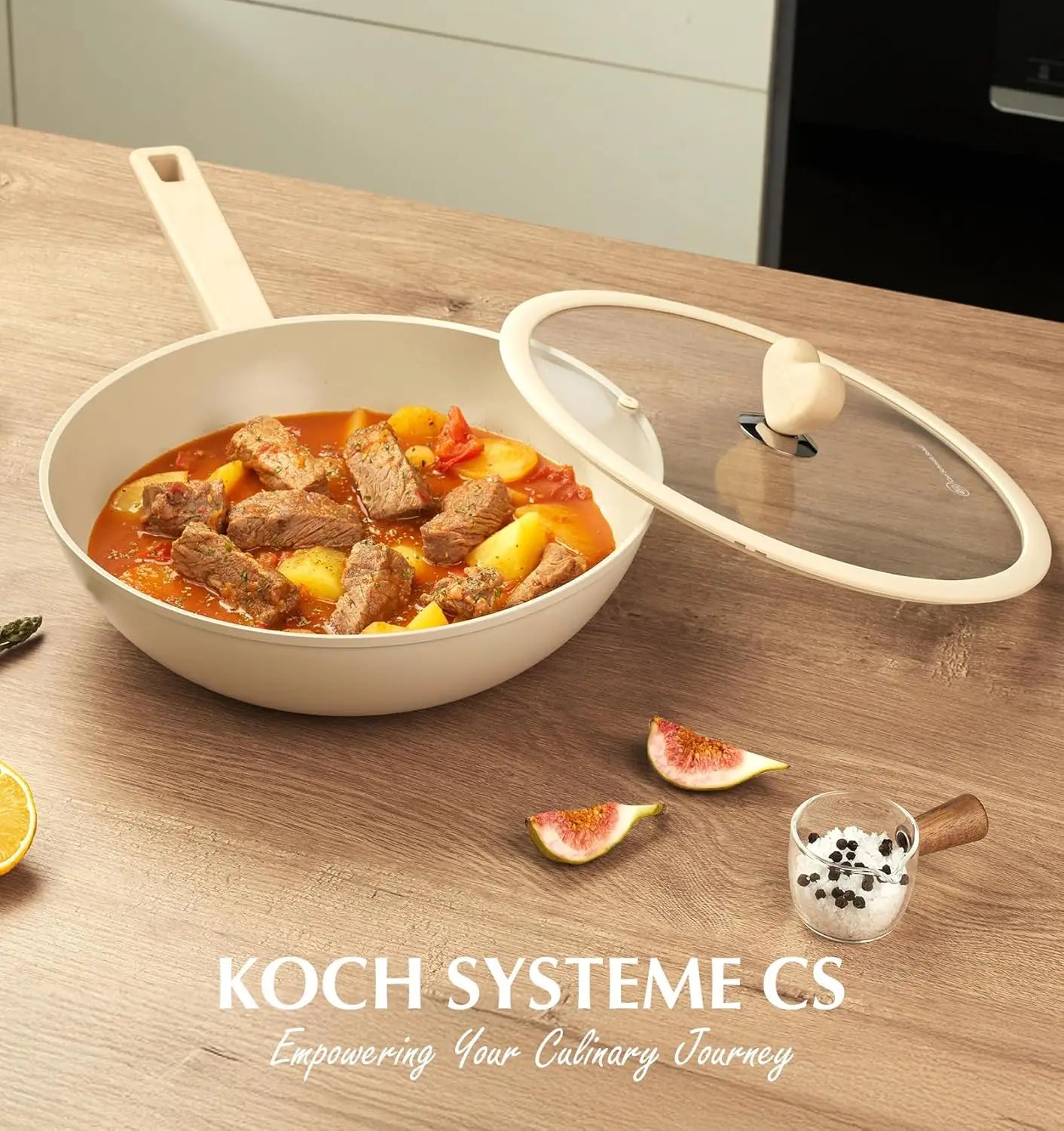 Wok w/ Glass Lid, 11-In Non-stick 5-Qt, Induction Compatible, Heart-Shaped Handles