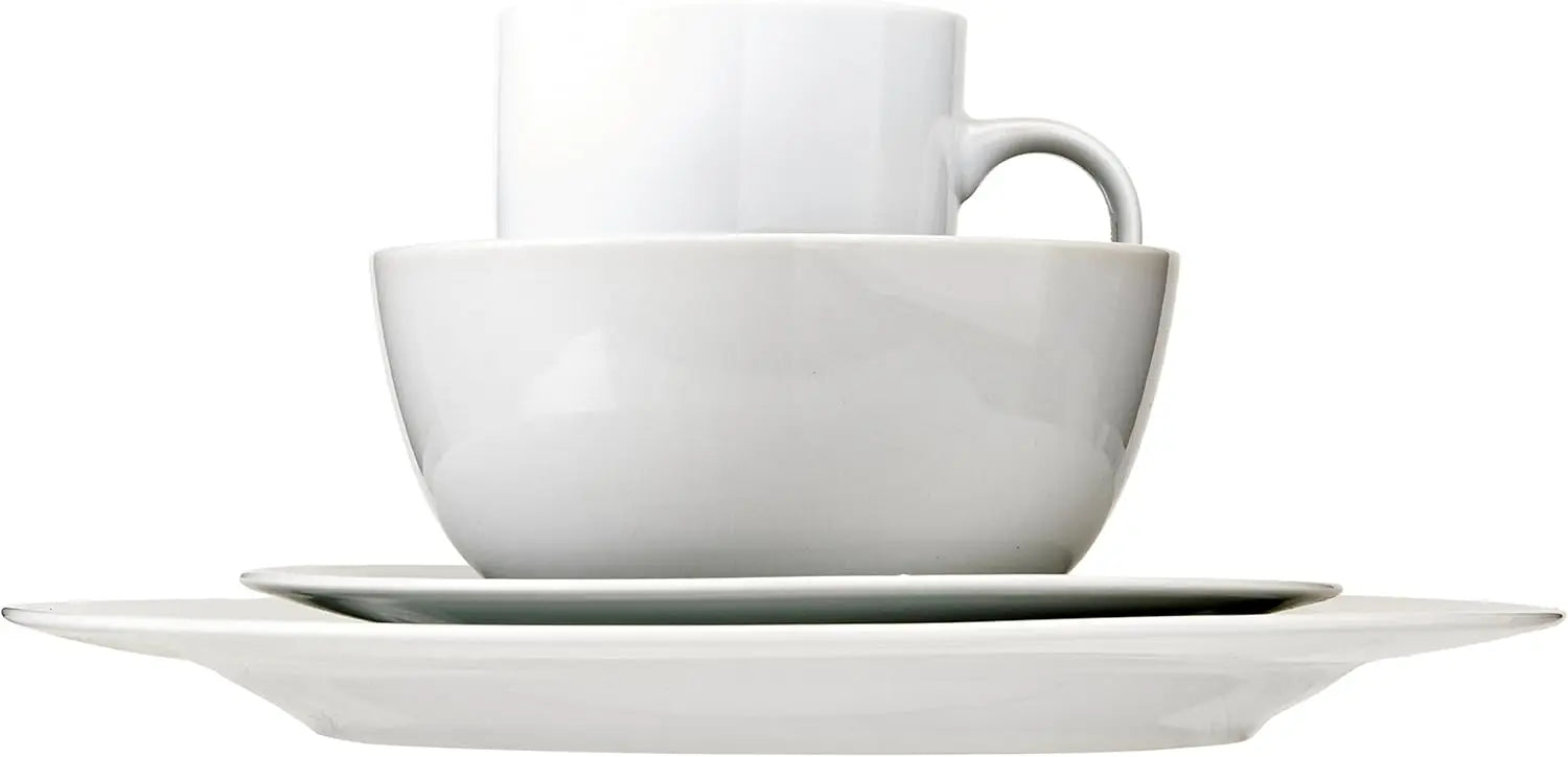 16-Piece Porcelain Dinnerware Set for 4, Includes Plates, Bowls & Mugs in White