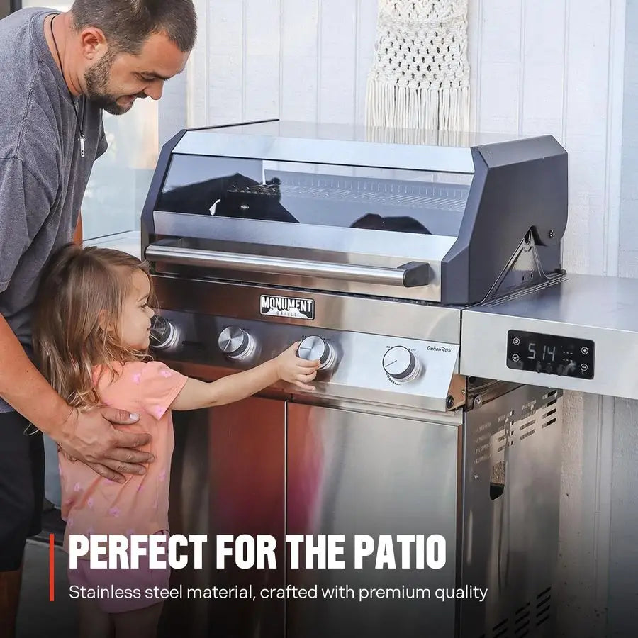Gas Grill, 4-Burners w/ Side Burner, BBQ Stainless Steel Smart technology