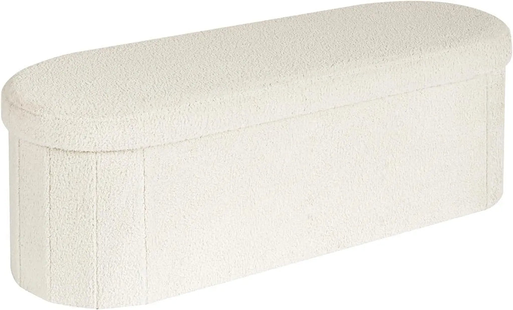 Foldable Storage Ottoman Bench with Sherpa Fabric, 43.3 Inches White Foot Rest for Living Room and Bedroom