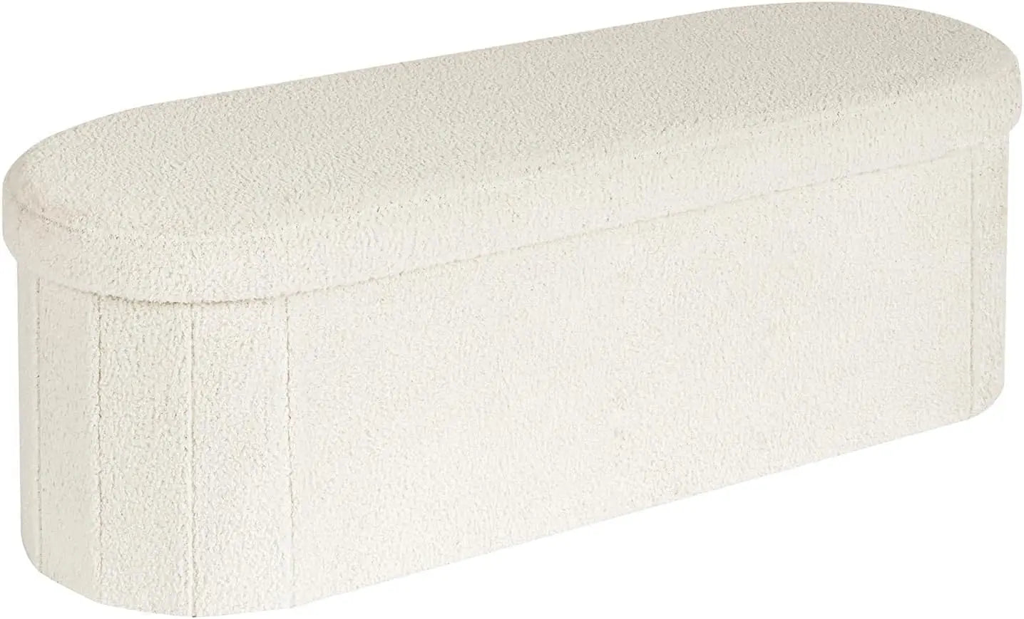 Foldable Storage Ottoman Bench with Sherpa Fabric, 43.3 Inches White Foot Rest for Living Room and Bedroom