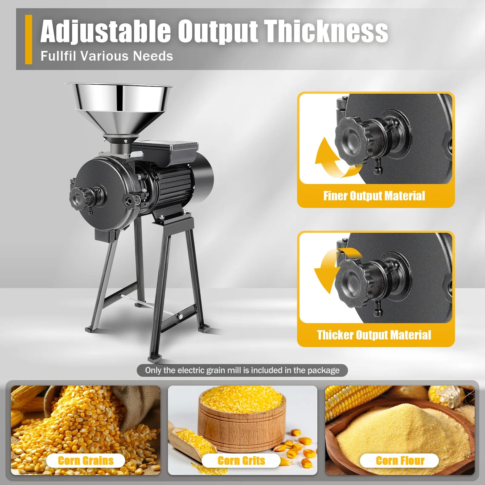 1500W Electric Grain Mill Stainless Steel Grinder 70kg h Capacity for Corn Wheat Beans