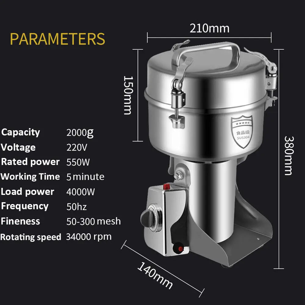 Grain Mill Grinder, Electric Stainless Machine, Herbs Grains Spices Cereals Coffee Corn
