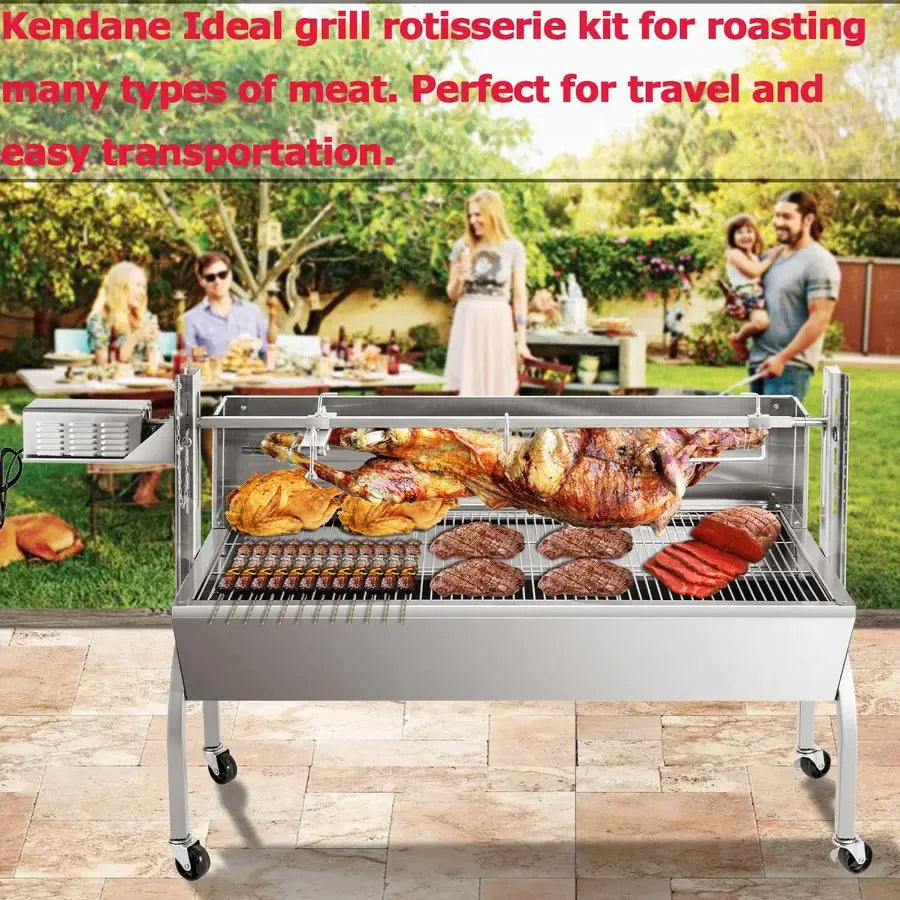 Charcoal Grill, Electric Spit Roaster Stainless Steel w/ Adjustable Height