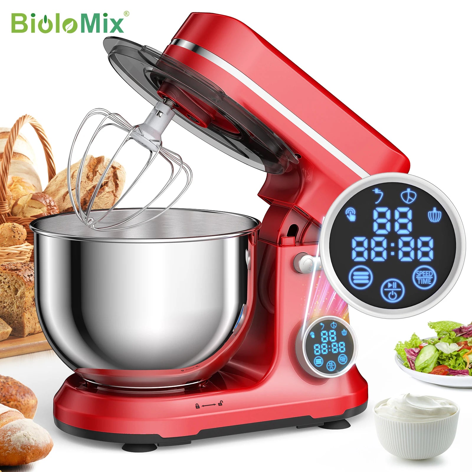 Mixer w/ Stand, Electric 11-Speeds LED Dough Hook, Whisk