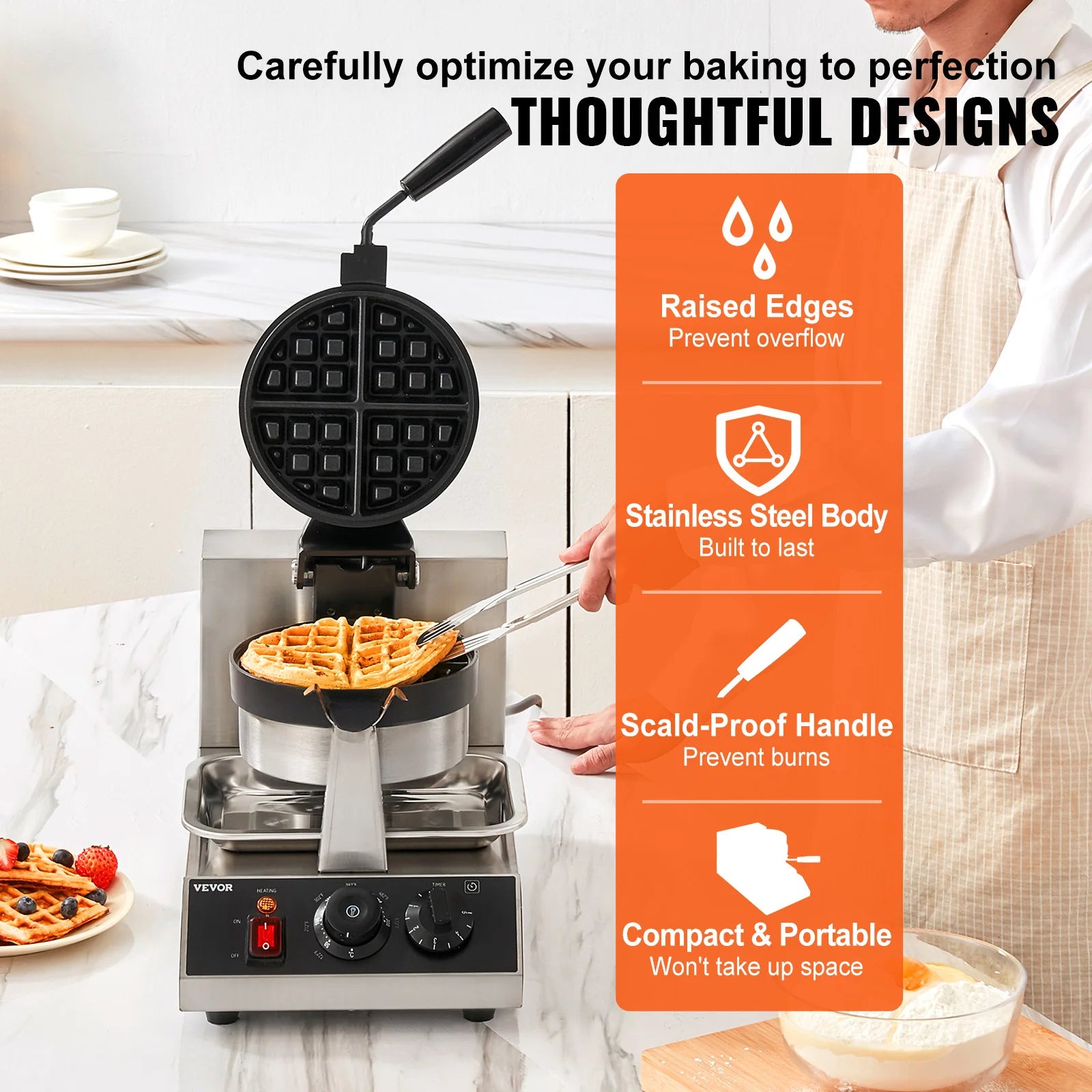 Electric Waffle Maker, Stainless Steel Non-Stick