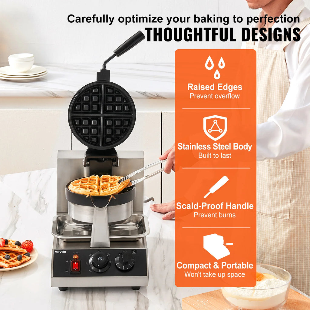 Electric Waffle Maker, Stainless Steel Non-Stick