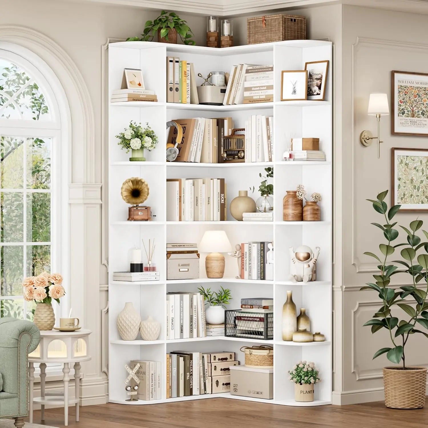 74” Tall Corner Bookshelf, 6-Tier Bookshelf and Bookcase with Open Storage, L Shaped Tall Bookcases Wooden Storage, Customized