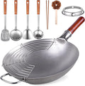 Wok Pan w/ 8 Accessories, 13.4 Steel Round Bottom