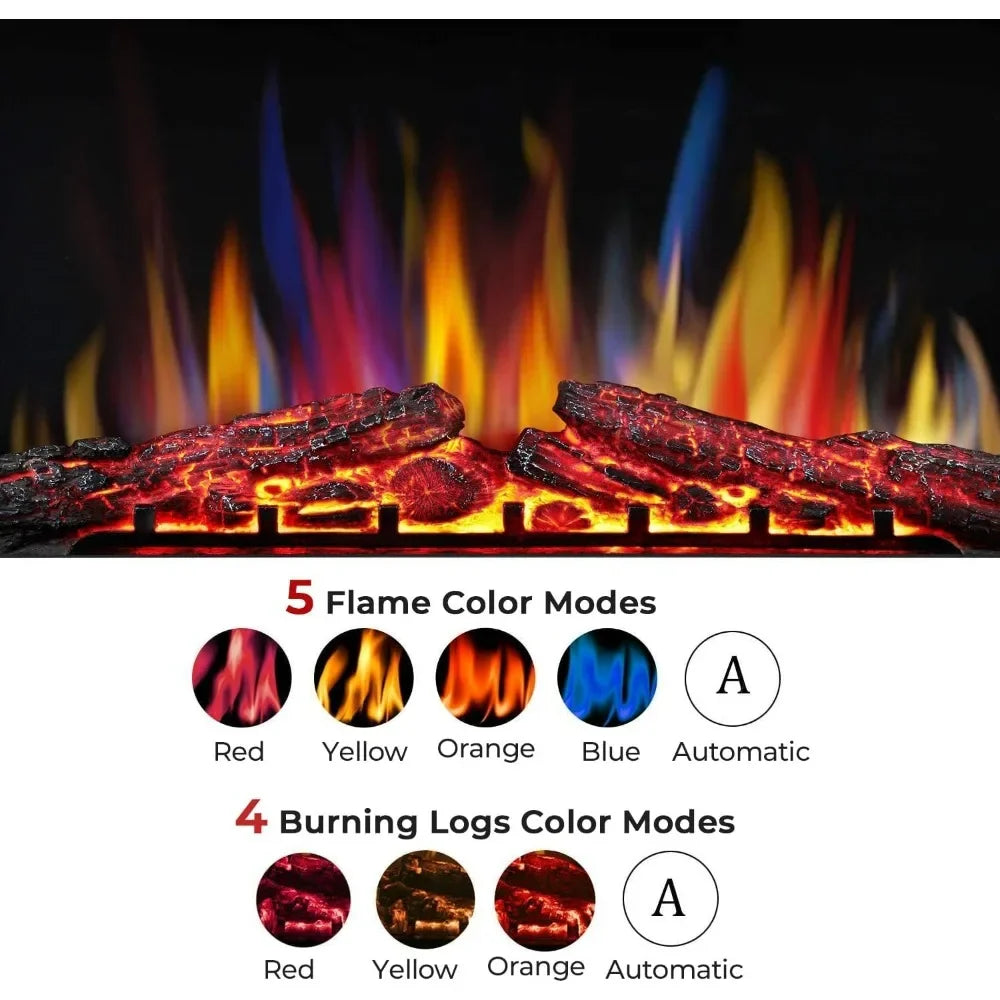 36-inch Electric Fireplace Insert with Recessed Stove Heater, Touchscreen Controls, Remote Operation, Adjustable 750W