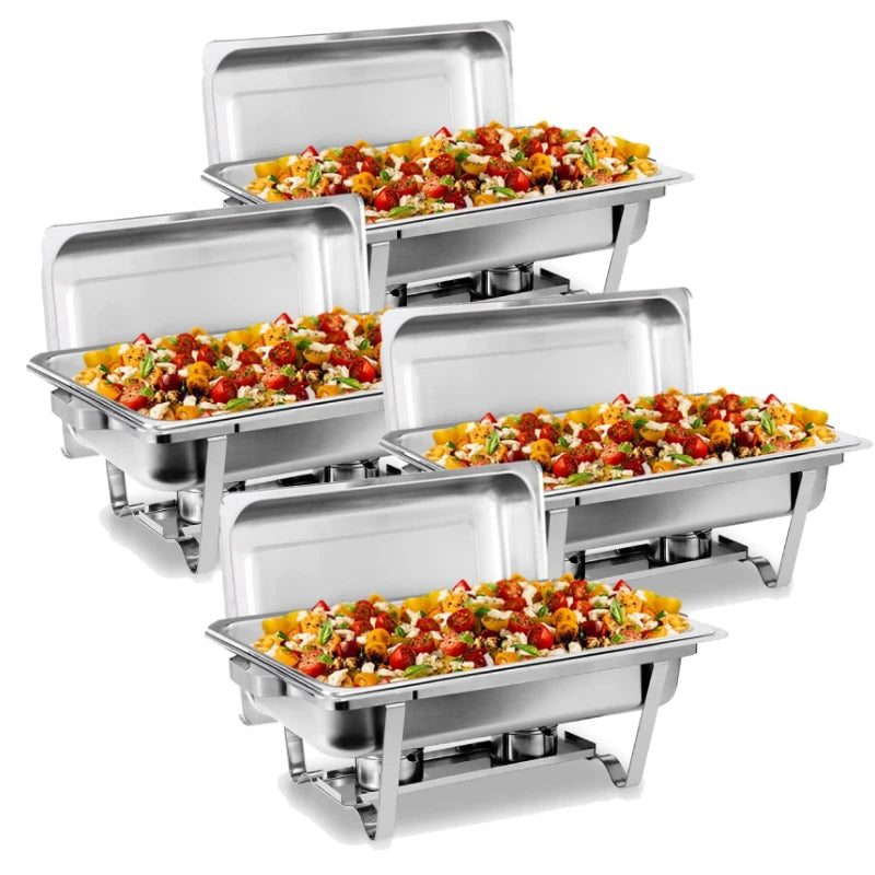 Warmounts 8QT 2/4/6/8 Pack Grid Pans Rectangle Chafing Dish Food-Grade Stainless Steel Catering Buffet Food Meal Plates