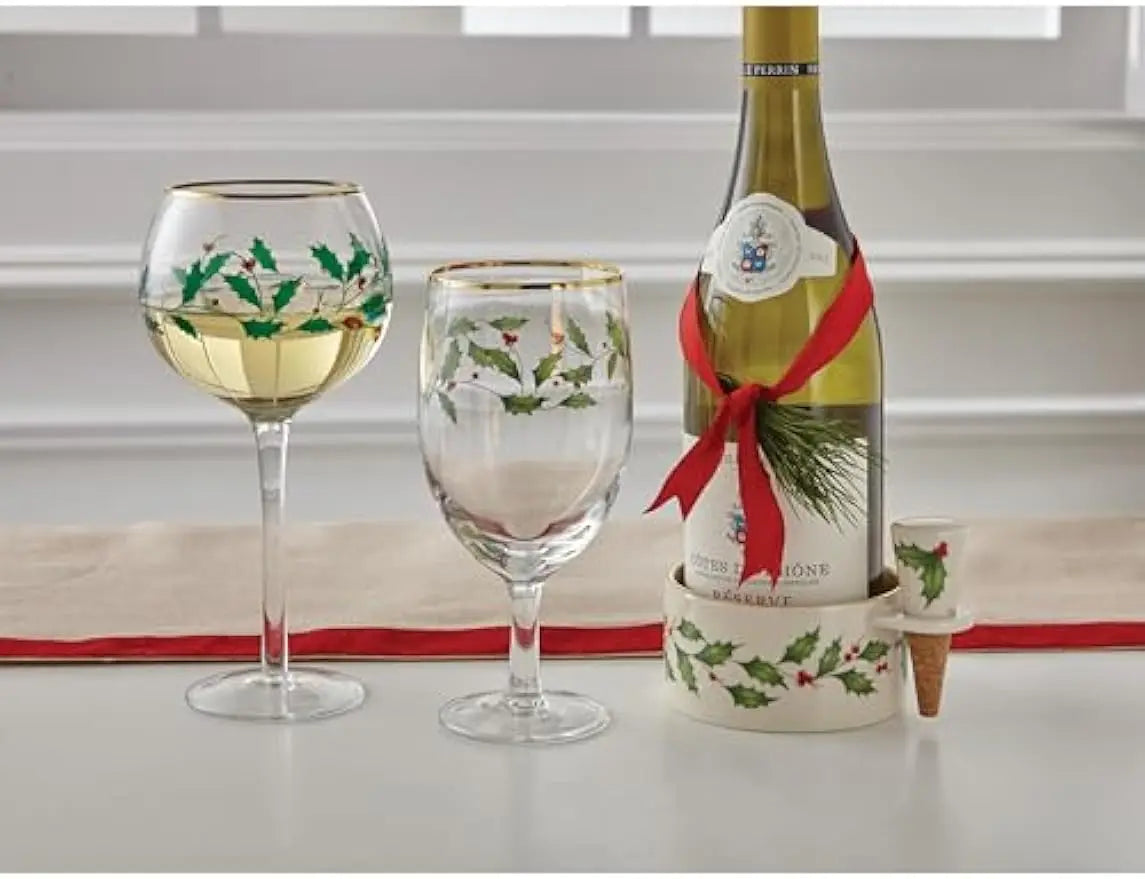 Glasses, 4-Piece Holiday Stemmed Dinnerware Gold Rim