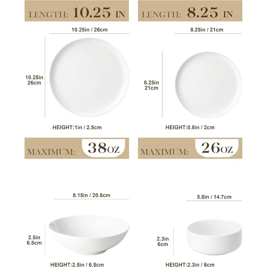 MALACASA Plates and Bowls Sets 24 Pieces Modern Porcelain Dinnerware Set for 6 Ceramic Dishware Dishes White Kitchen Dinner Din