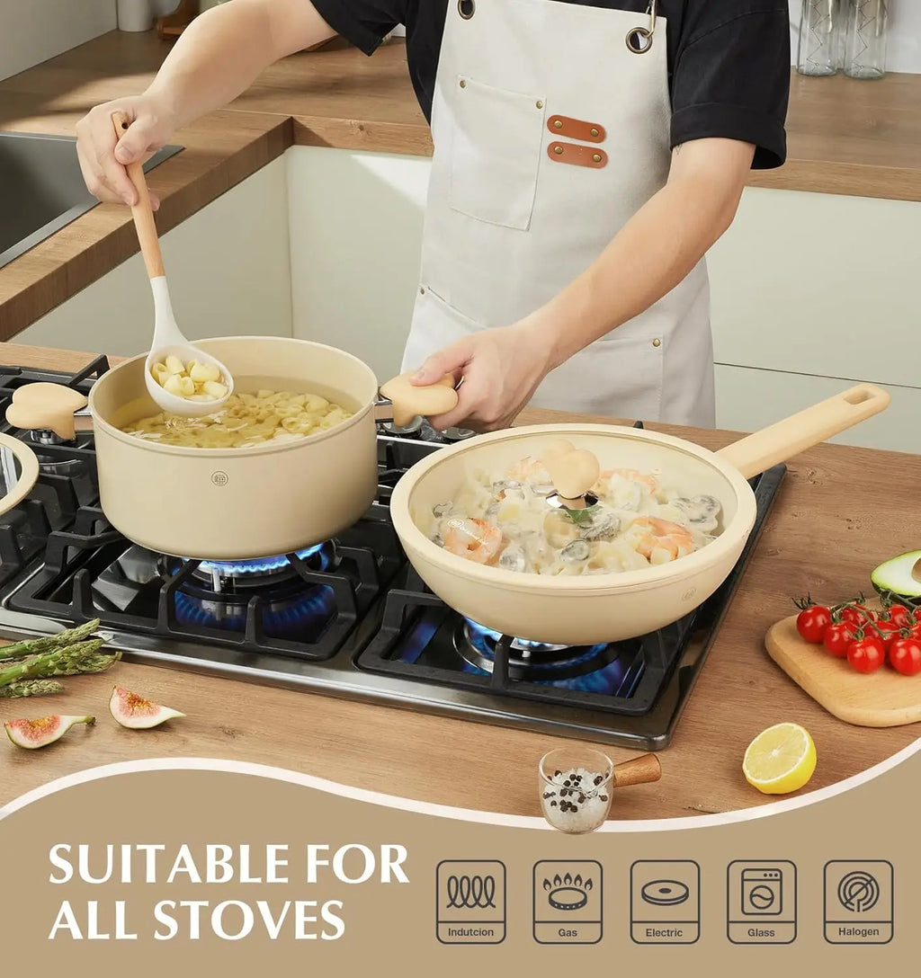 Wok w/ Glass Lid, 11-In Non-stick 5-Qt, Induction Compatible, Heart-Shaped Handles