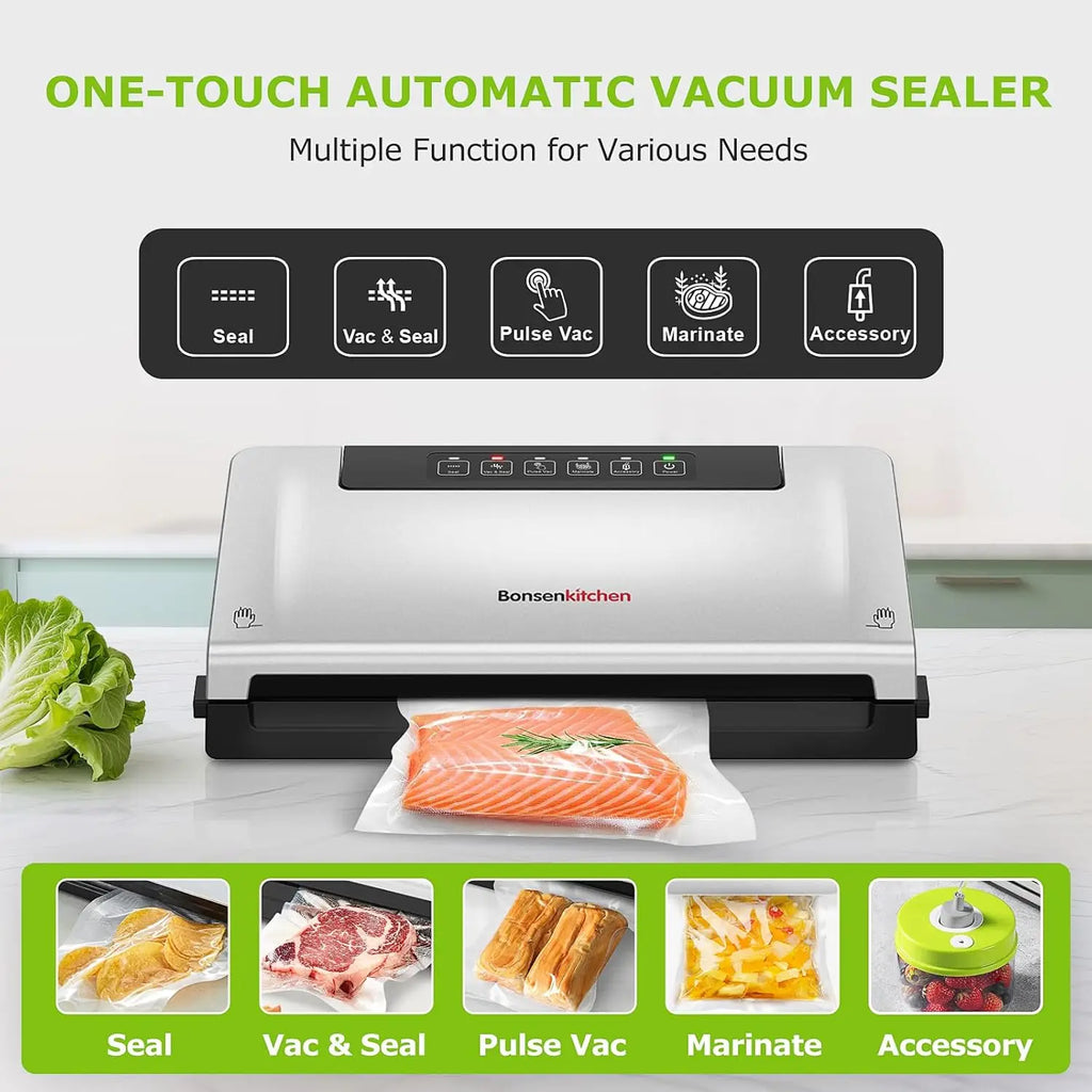 Vacuum Sealer Machine, Built-in Cutter | Bag Storage, Multifunctional Food Sealer for Sous Vide & Meal Prep, 1 Roll Bag & 10