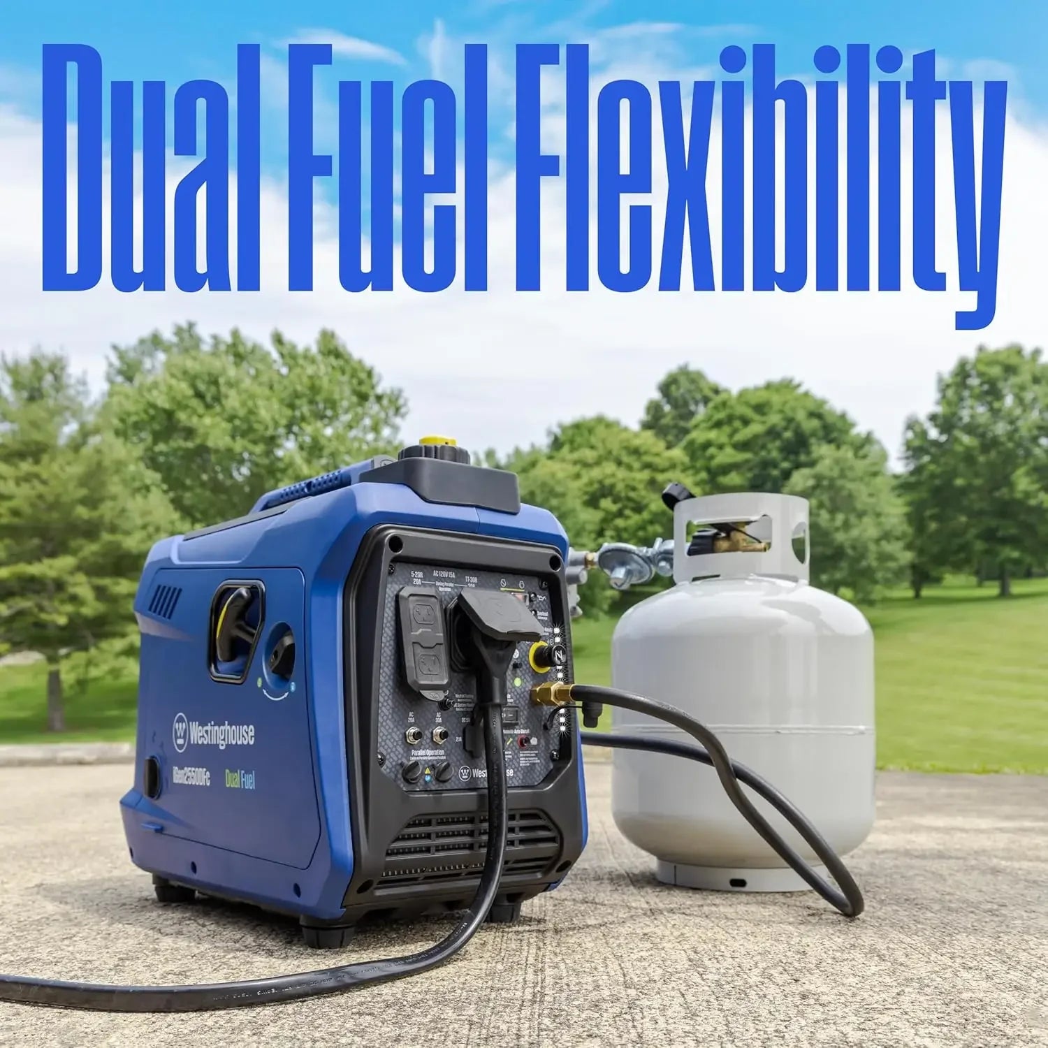 2550 Peak Watt Super Quiet & Lightweight Portable Inverter Generator, RV Ready 30A Outlet, Gas and Propane Powered