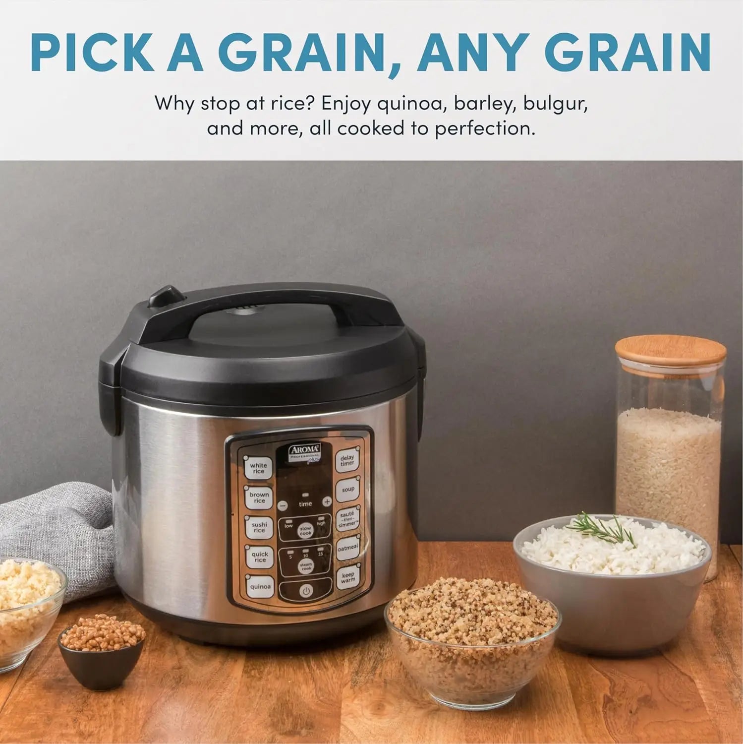 Rice Cooker w/ Steamer Slow Cooker, 20-Cup Stainless, Non-stick